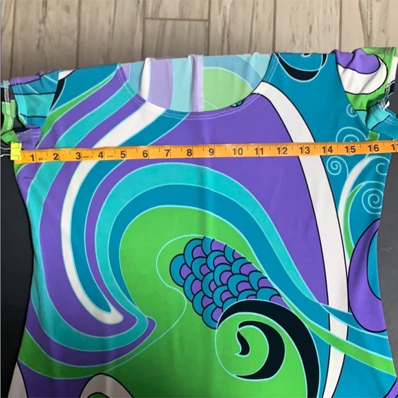 Tiana B. Blue Purple Green Retro Swirl Pattern Dress - Picture 5 of 9